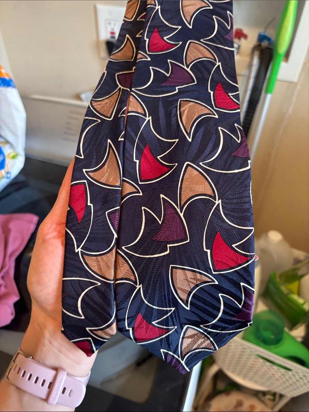 Torriani 100% Silk Tie Handmade in Italy Navy Blue Patterned Necktie